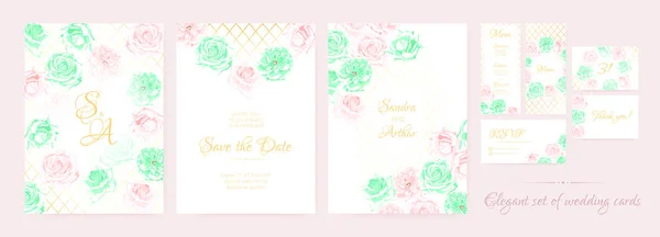 Ensemble de cartes de mariage ou de modèles d'invitation . — Image vectorielle