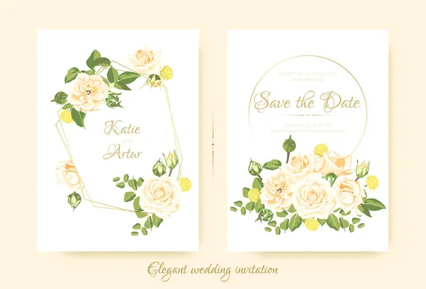 Cartões de casamento vintage elegante com rosas . — Vetor de Stock