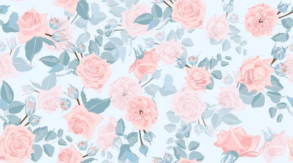 Bloemen rozen patroon in Pastel kleuren. — Stockvector