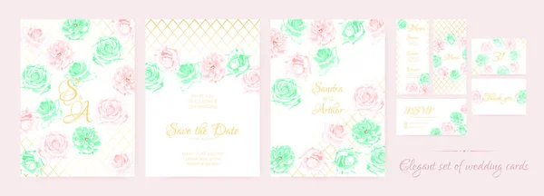 Ensemble de cartes de mariage ou de modèles d'invitation . — Image vectorielle