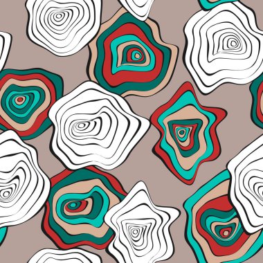 Elle çizilmiş dalgalı daireler. Etnik tarzda arka plan sorunsuz. Vektör deforme mermi ile Psychedelic desen. Dalga Dikişsiz desen kumaş, tekstil, kumaş tasarımı için. Bozulma, noktalar.