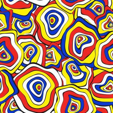 Elle çizilmiş dalgalı daireler. Etnik tarzda arka plan sorunsuz. Vektör deforme mermi ile Psychedelic desen. Dalga Dikişsiz desen kumaş, tekstil, kumaş tasarımı için. Bozulma, noktalar.