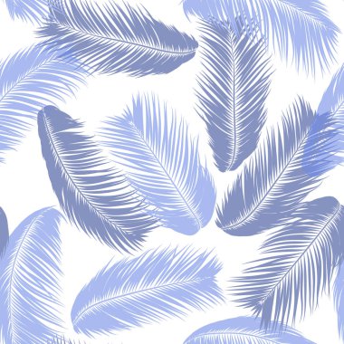 Mavi tropikal palmiye ağacı yaprakları. Vektör Seamless modeli. Basit siluet Hindistan cevizi yaprak kroki. Yaz çiçek arka plan. Duvar kağıdı egzotik palmiye ağacının yaprakları Tekstil, kumaş, kumaş tasarım, baskı için.