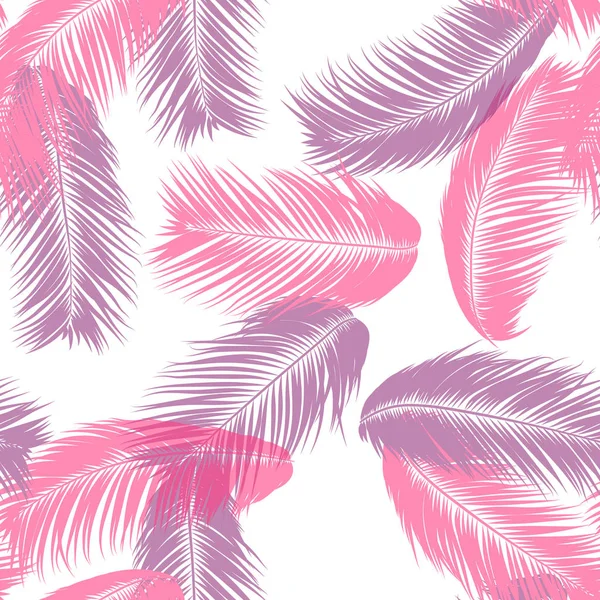 Tropical Palm Tree Leaves. Vector Seamless Pattern. Simple Silhouette Coconut Leaf Sketch. Summer Floral Background. Pink Wallpaper of Exotic Palm Tree Leaves for Textile, Fabric, Cloth Design, Print. — Stock Vector