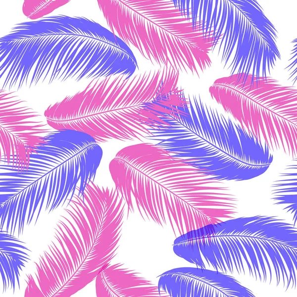 Pink Tropical Palm Tree Leaves. Vector Seamless Pattern. Simple Silhouette Coconut Leaf Sketch. Summer Floral Background. Wallpaper of Exotic Palm Tree Leaves for Textile, Fabric, Cloth Design, Tile. — Stock Vector