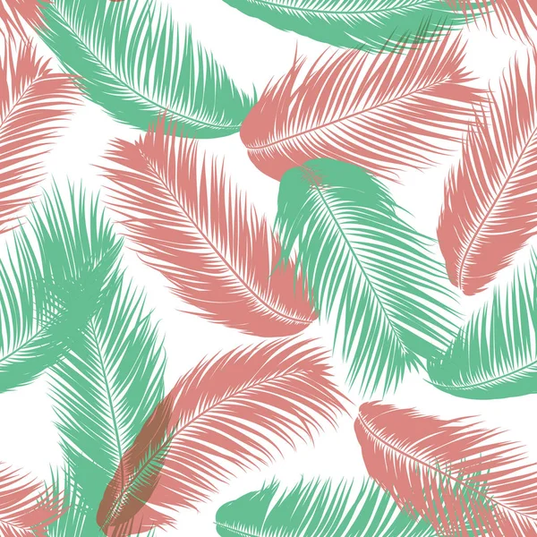 Tropisk Palm Tree löv. Vector sömlösa mönster. Enkla siluetten kokos Leaf skiss. Sommaren blommig bakgrund. Tapet av exotisk Palm Tree lämnar för textil, tyg, tyg Design, Print, kakel — Stock vektor