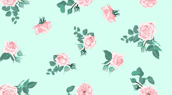 Rosas vintage, patrón floral sin costuras . — Vector de stock