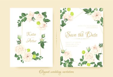 Çiçekli zarif düğün davetiyesi.