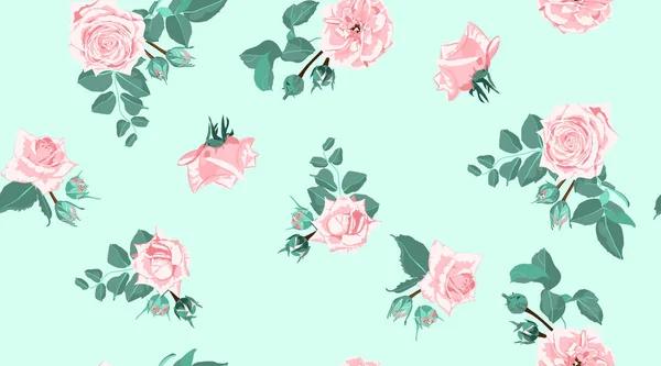 Rosas vintage, patrón floral sin costuras . — Vector de stock