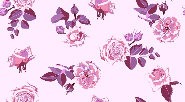 Motif rose sans couture, fond floral rustique . — Image vectorielle