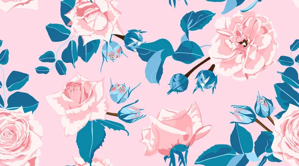 Patrón Floral Pastel Rosas Rosa Vintage Estilo Acuarela Impresión Boda — Vector de stock
