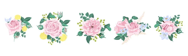 Floral Set met rozen boeket bruiloft. — Stockvector