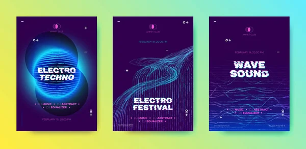 Dalga hatları ile soyut müzik posterleri.