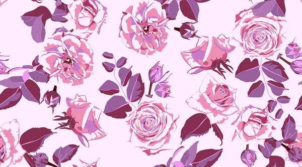 Naadloze Rose patroon, rustieke florale achtergrond. — Stockvector