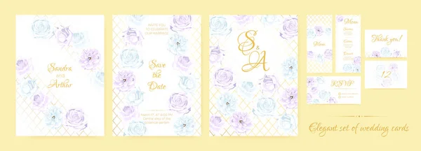 Boda Vintage Invitar Acuarela Set . — Vector de stock