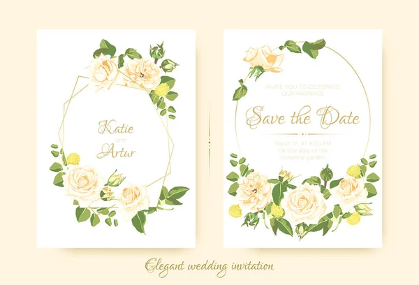 Elegantes tarjetas de boda vintage con rosas . — Vector de stock