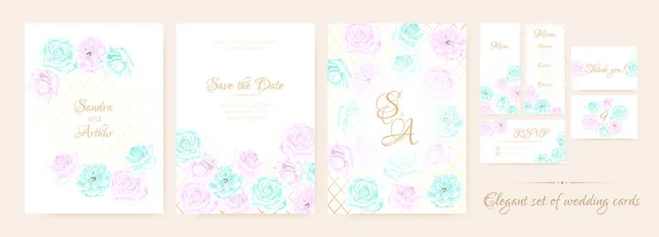 Boda Vintage Invitar Acuarela Set . — Vector de stock