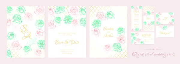 Conjunto de tarjetas de boda o plantillas de invitación . — Archivo Imágenes Vectoriales