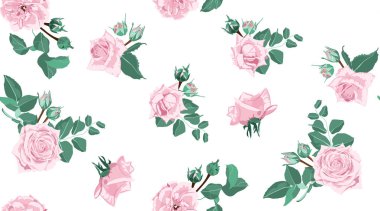 Yaprakları ile sorunsuz çiçek gül desenli.