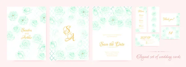 Çiçek Düğün Kartı Taze Pastel Renkler Tasarım Şablonları Davet Ediyoruz — Stok Vektör