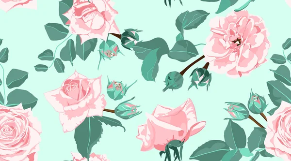 Rosas vintage, patrón floral sin costuras . — Vector de stock