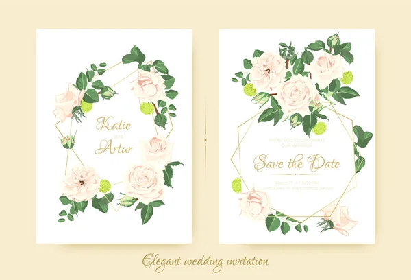 Κομψή γάμος πρόσκληση με λουλούδια. — Διανυσματικό Αρχείο