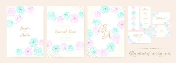 Vintage Wedding Invite Watercolor Set. — Stock Vector