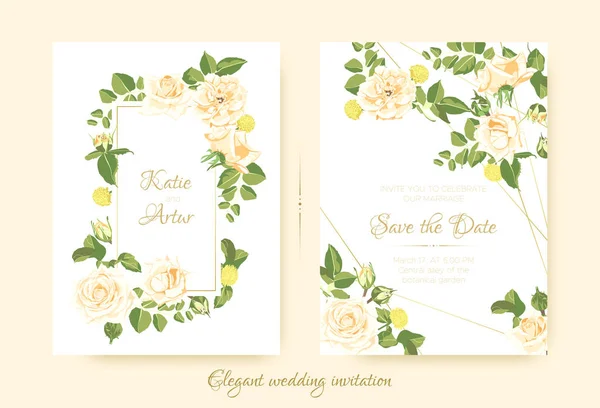 Elegante Vintage bruiloft kaarten met rozen. — Stockvector