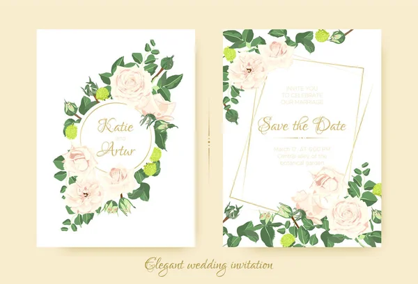 Elegant Wedding Invitation with Flowers. — Stock Vector