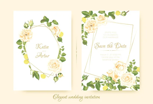 Elegante Vintage-Hochzeitskarten mit Rosen. — Stockvektor