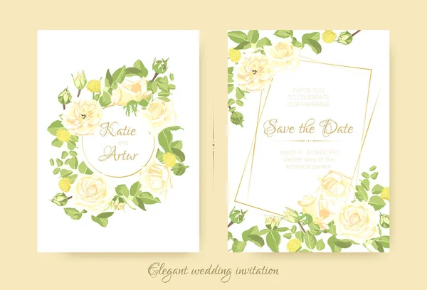 Cartões de casamento vintage elegante com rosas . —  Vetores de Stock