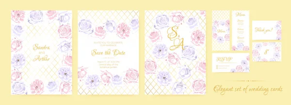 Květinové svatební pozvánky v pastelových barvách. — Stockový vektor
