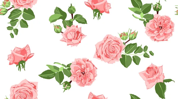 Modèle de rose florale sans couture avec feuilles . — Image vectorielle