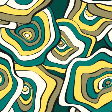 Elle çizilmiş dalgalı daireler. Etnik tarzda arka plan sorunsuz. Vektör deforme mermi ile Psychedelic desen. Dalga Dikişsiz desen kumaş, tekstil, kumaş tasarımı için. Bozulma, noktalar.