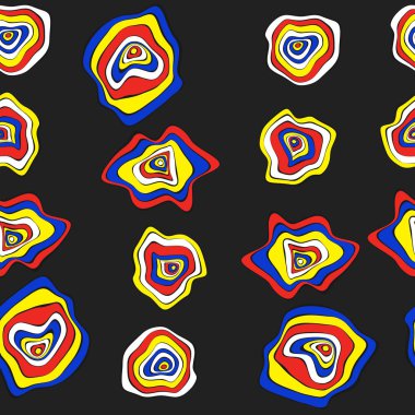 Elle çizilmiş dalgalı daireler. Etnik tarzda arka plan sorunsuz. Vektör deforme mermi ile Psychedelic desen. Dalga Dikişsiz desen kumaş, tekstil, kumaş tasarımı için. Bozulma, noktalar.