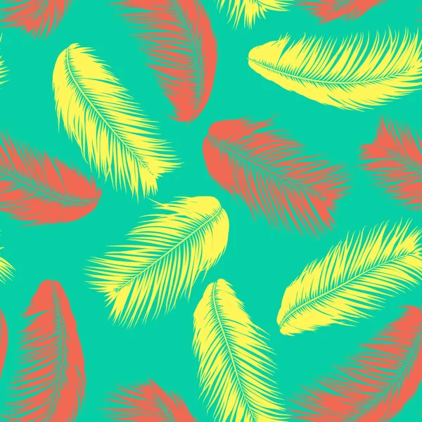 Plumes vectorielles. Tropical Seamless Pattern with Exotic Jungle Plants. Feuille de cocotier. Simple fond d'été. Illustration SPE 10. Plumes vectorielles Silhouettes ou feuilles hawaïennes de palmier . — Image vectorielle