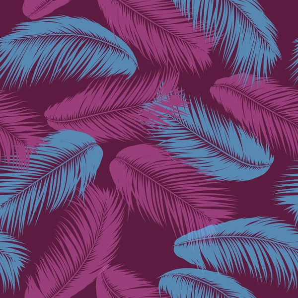 Vector Coconut Tree. Padrão sem costura tropical com folha de palma. Plantas exóticas da selva Fundo abstrato. Silhueta simples de folhas tropicais. Ramos de árvore de coco na moda para têxteis, tecido, papel de parede — Vetor de Stock