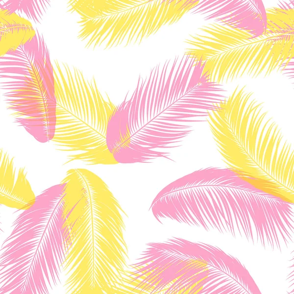 Тропические листья пальмы. Векторный бесшовный шаблон. Simple Silhouette Coconut Leaf Sketch. Летний цветочный фон. Обои экзотических листьев пальмы для текстиля, ткани, ткани, дизайна, печати, плитки — стоковый вектор
