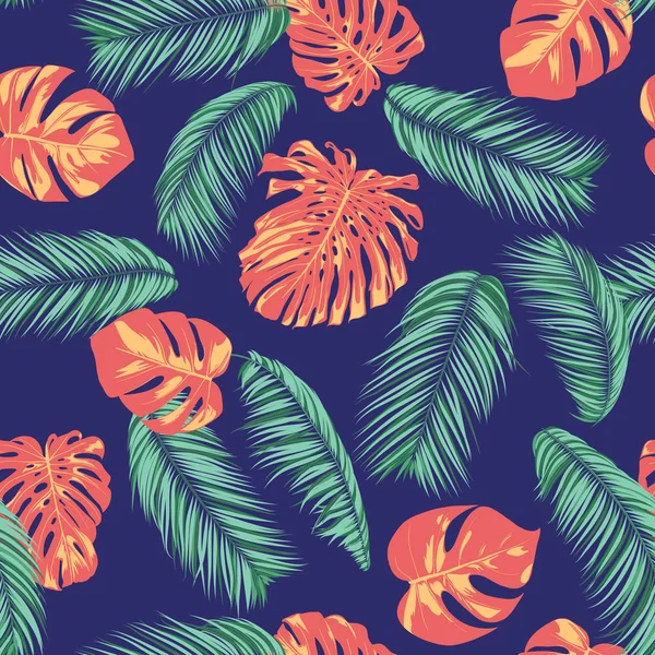 Zomer exotische bloemen tropische Palm, Philodendron blad. Jungle blad naadloze patroon. Botanische planten achtergrond. Eps10-Vector. Zomer tropische Palm behang voor Print, stof, tegels, behang, jurk — Stockvector