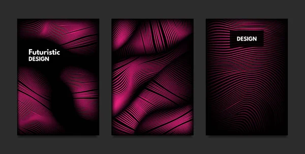 Wave. Abstract Geometry. Cover Design Templates Set with 3d Effect. Vibrant Gradient with Wavy Lines. Trendy Pink Modern Illustration with Distortion. Vector Wave for Brochure, Business, Poster, Book. — Stock Vector