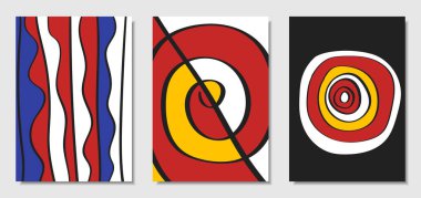 Tasarım şablonları kümesi Bauhaus tarzında kapsar. El yazısı dalgalı çizgiler ve etnik öğelerle birlikte arka. Parlak Hipster soyutlama. Vektör kapakları afiş, Poster, düzen, karşılama ekranı.