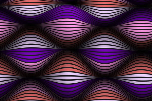 Wavy Lines with Gradient. Trendy Abstract Background with a Distorted Striped Surface. Futuristic Template with Effect of Volume and Movement. Flow. Wavy 3D Abstraction with Distorted Vector Stripes. — Stock Vector