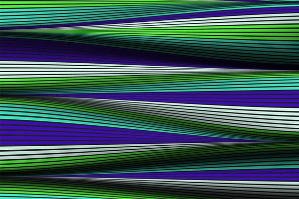 Vågiga linjer med lutning. Trendiga abstrakt bakgrund med en förvrängd randig yta. Futuristiska mall med effekten av volym och rörelse. Flöde. Vågig 3d abstraktion med förvrängd vektor ränder. — Stock vektor