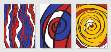 Tasarım şablonları kümesi Bauhaus tarzında kapsar. El yazısı dalgalı çizgiler ve etnik öğelerle birlikte arka. Parlak Hipster soyutlama. Vektör kapakları afiş, Poster, düzen, karşılama ekranı.