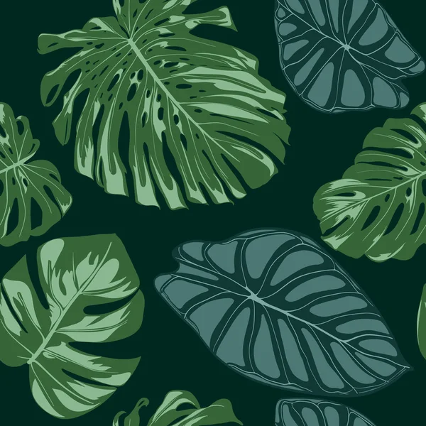 Vector Tropic sömlösa mönster. Philodendron och Alocasia blad. Hand dras djungel bladverk i akvarell stil. Exotiska bakgrund. Sömlös Tropic blad för textil, tyg, tyg, dekoration, papper. — Stock vektor