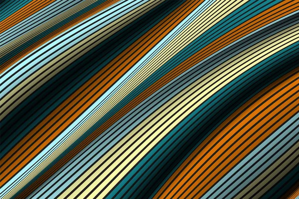 Superficie a strisce distorta. Linee ondulate e maglia a gradiente. Trendy Sfondo astratto. Modello futuristico con effetto di volume e movimento. Flusso. Astrazione 3D ondulata con distorsione delle linee vettoriali . — Vettoriale Stock