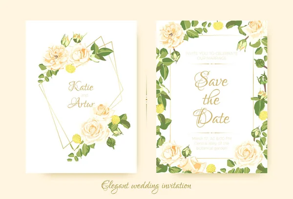 Элегантные винтажные свадебные открытки с розами . — стоковый вектор