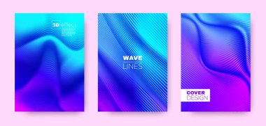 Akışkan Çizgiler Afiş. Cyan Vektör Kapakları Seti. 
