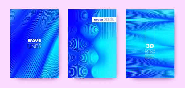 3D lijnen banner. Wave vloeistof poster. Neon dynamisch — Stockvector