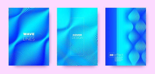 3D lijnen banner. Wave vloeistof cover. Blauwe moderne — Stockvector